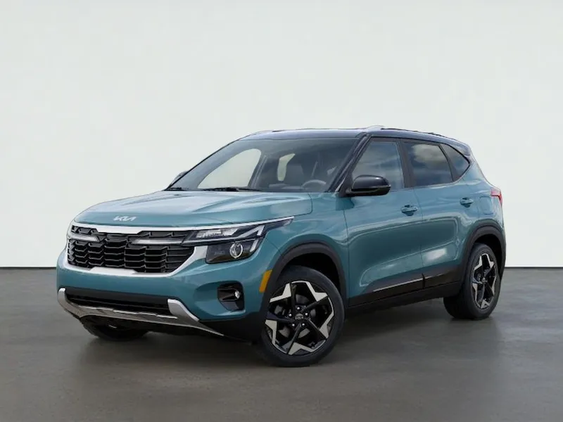 2026 Kia SELTOS S in Pluton Blue/Black Roof — front three-quarter view