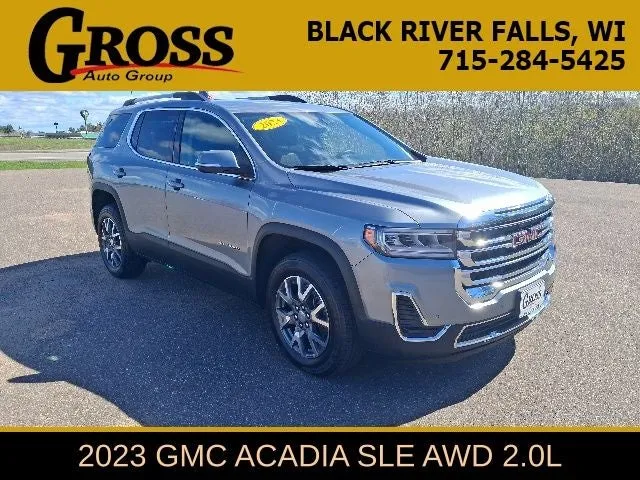 2023 GMC Acadia SLE in Sterling Metallic — front three-quarter view