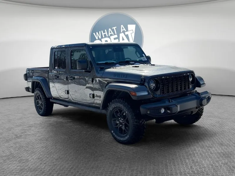 2026 Jeep Gladiator GLADIATOR WILLYS 4X4 in Granite Crystal Metallic Clear-Coat Exterior Paint — front three-quarter view