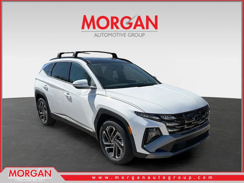 2026 Hyundai TUCSON Limited in Serenity White Pearl — front three-quarter view