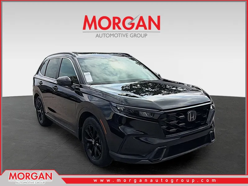 2025 Honda CR-V Hybrid Sport in Crystal Black Pearl — front three-quarter view