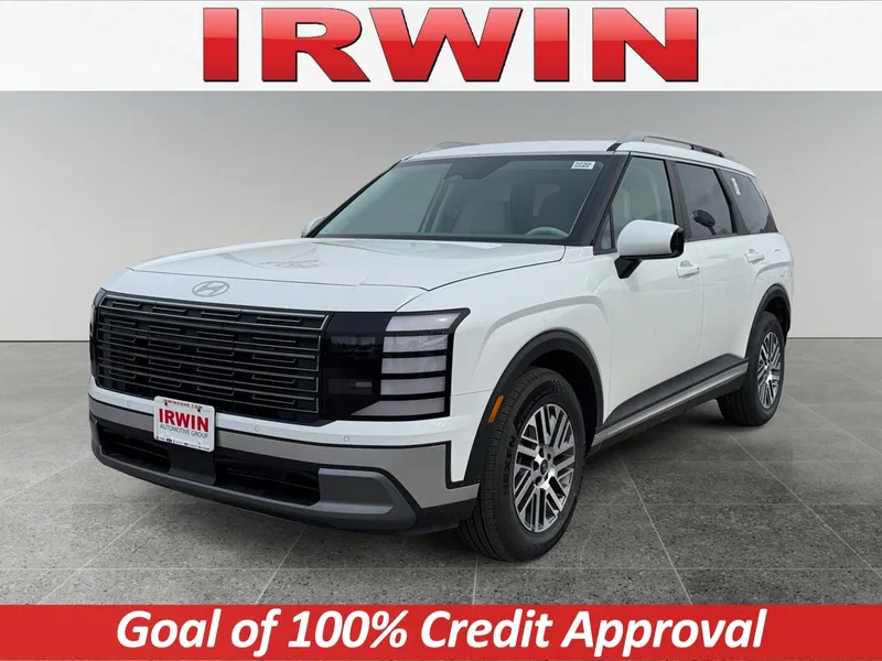 2026 Hyundai Palisade SEL AWD in White — front three-quarter view