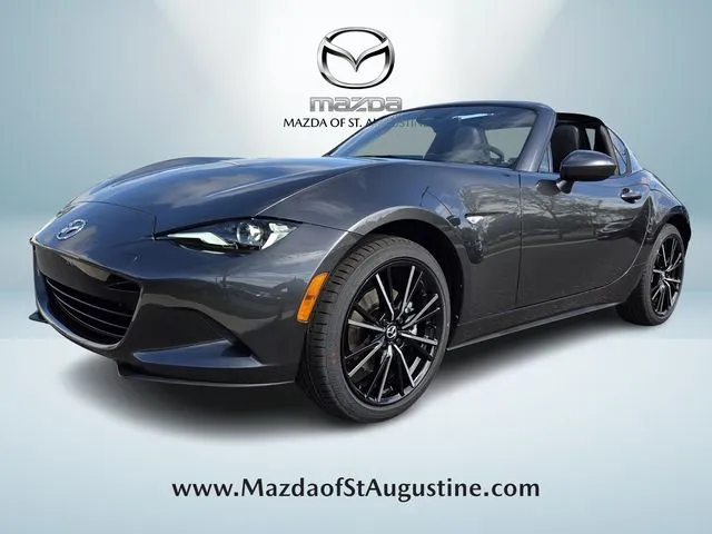 2026 Mazda MX-5 Miata RF Grand Touring in Gray — front three-quarter view