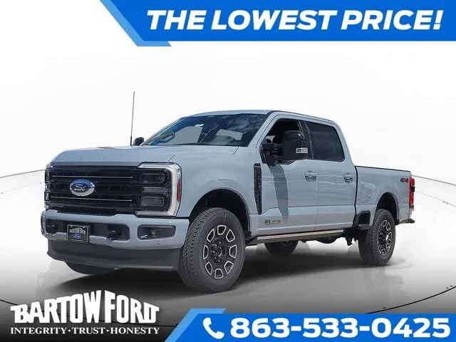 2026 Ford F-250SD Platinum 4WD CREW CAB in Gray Metallic — front three-quarter view