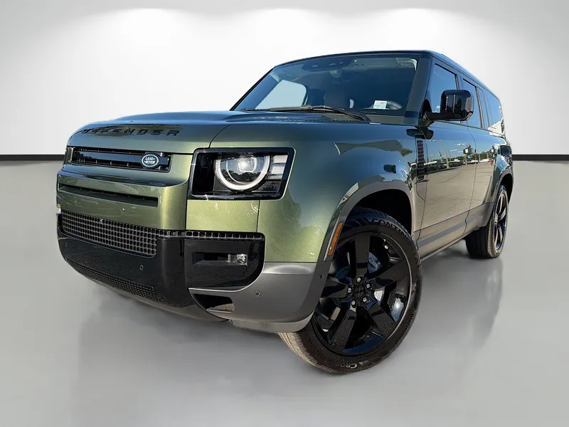 2026 Land Rover Defender 130 S in Woolstone Green Metallic — front three-quarter view