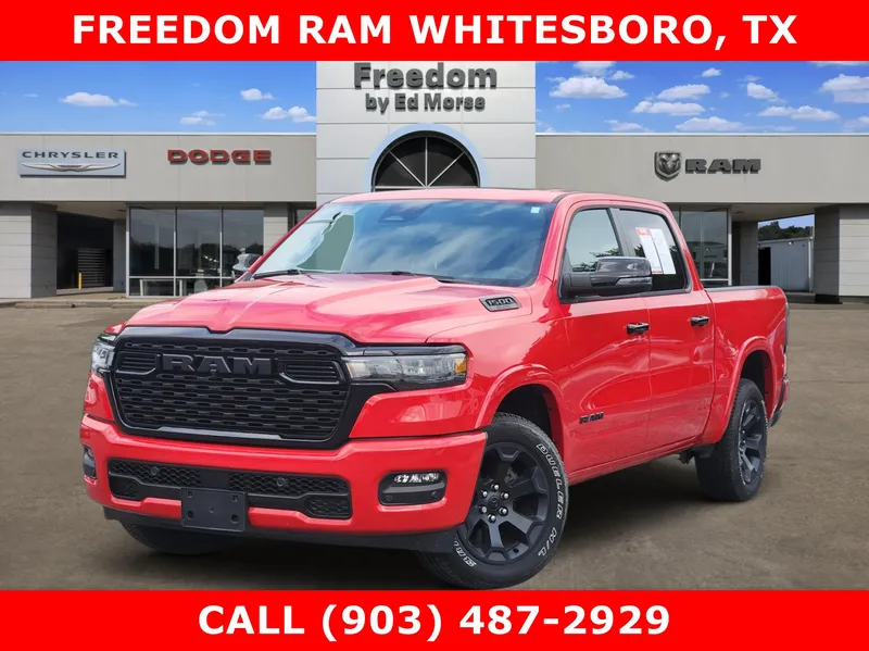2025 RAM 1500 Lone Star in Flame Red Clearcoat — front three-quarter view