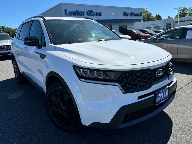 2021 Kia Sorento S in Glacial White Pearl — front three-quarter view