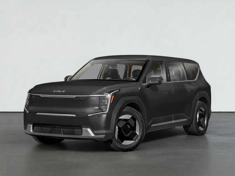 2026 Kia EV9 LIGHT LONG RANGE in Ebony Black — front three-quarter view
