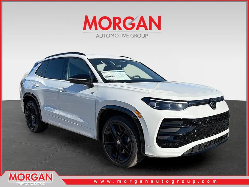 2026 Volkswagen Tiguan SE R-Line Black in White Pearl — front three-quarter view