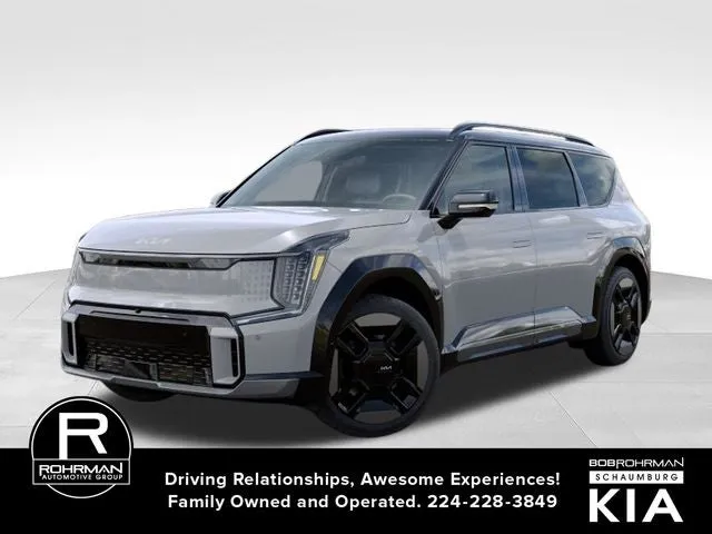2026 Kia EV9 GT-Line in Wolf Gray/Ebony Black Roof — front three-quarter view