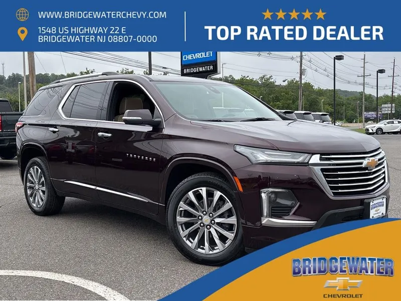 2023 Chevrolet Traverse Premier in Black Cherry Metallic — front three-quarter view