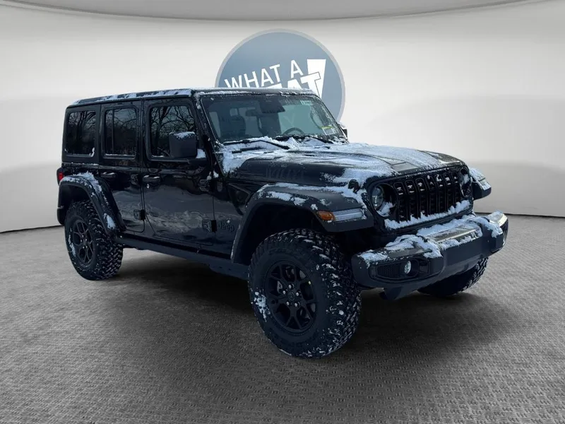 2026 Jeep Wrangler WRANGLER 4-DOOR WILLYS in Black Clear-Coat Exterior Paint — front three-quarter view