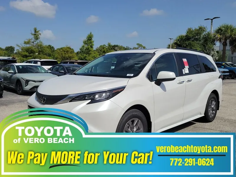 2026 Toyota Sienna XLE 8 Passenger in Wind Chill Pearl — front three-quarter view