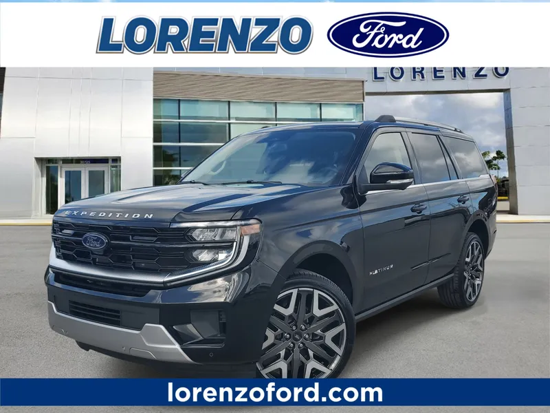 2026 Ford Expedition Platinum in Agate Black Metallic — front three-quarter view