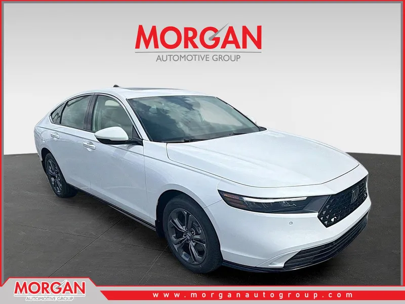 2026 Honda Accord Hybrid EX-L in Platinum White Pearl — front three-quarter view