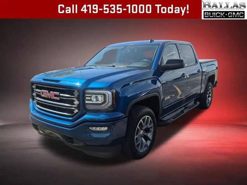 2018 GMC Sierra 1500 SLT in Stone Blue Metallic — front three-quarter view