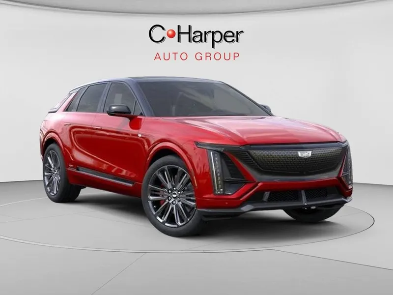 2026 Cadillac LYRIQ V-Series Premium in Radiant Red Tintcoat — front three-quarter view
