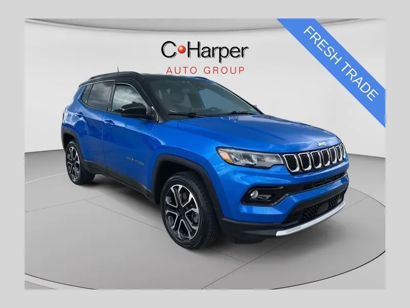 2023 Jeep Compass Limited in Laser Blue Pearlcoat — front three-quarter view