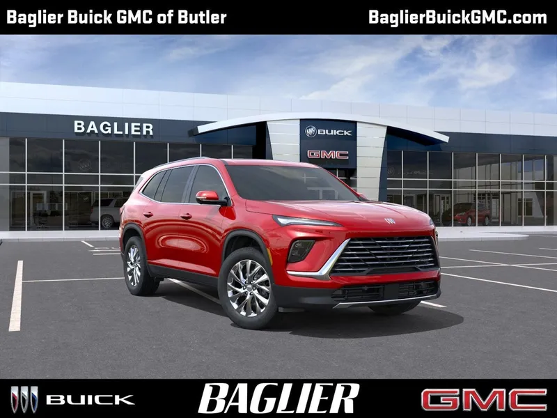 2026 Buick Enclave Preferred in Cherry Red Tintcoat — front three-quarter view