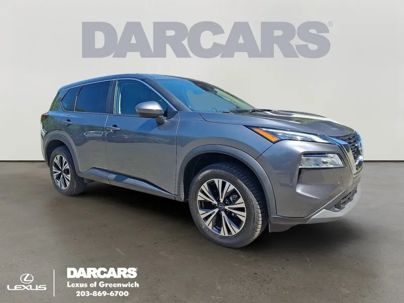 2023 Nissan Rogue SV in Gun Metallic — front three-quarter view