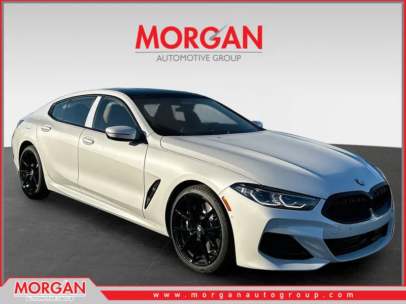 2026 BMW 8 Series 840 in White — front three-quarter view