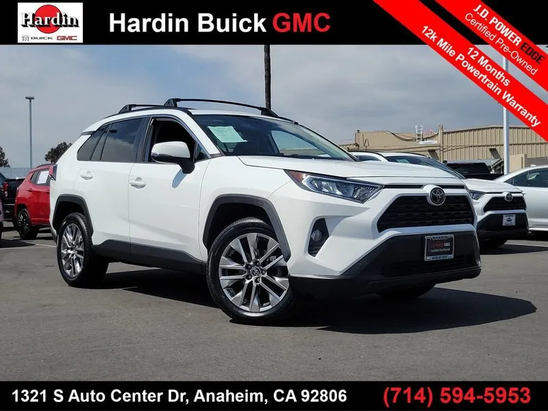 2019 Toyota RAV4 XLE Premium in White — front three-quarter view
