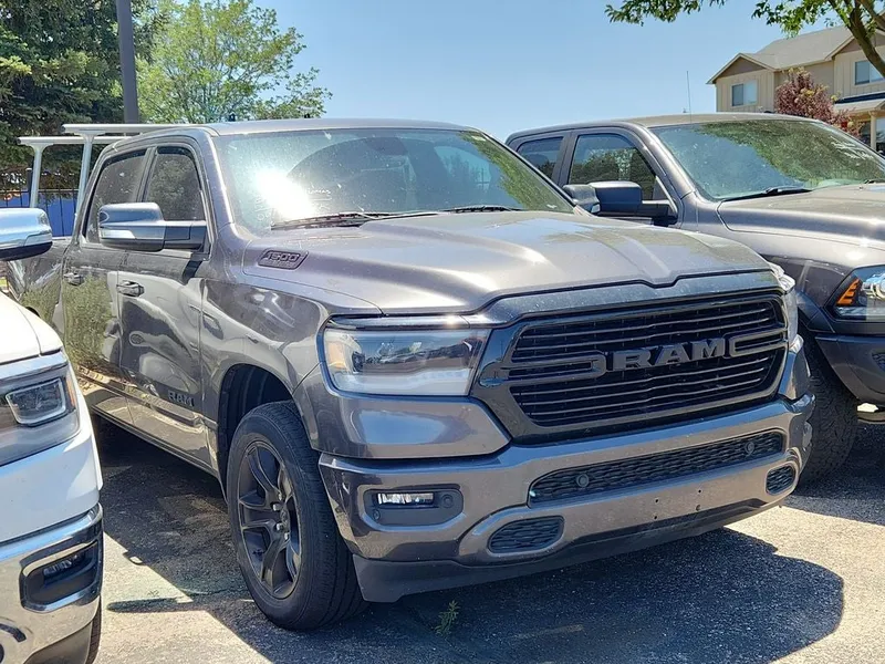 2020 RAM 1500 Big Horn Crew Cab 4x4 5'7' Box in Granite Crystal Metallic Clearcoat — front three-quarter view