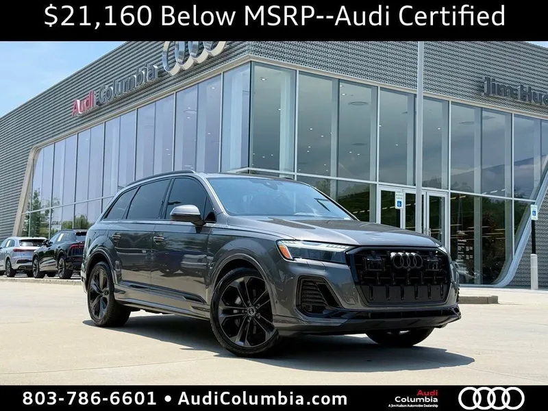 2025 Audi Q7 55 Prestige quattro in Samurai Gray Metallic — front three-quarter view