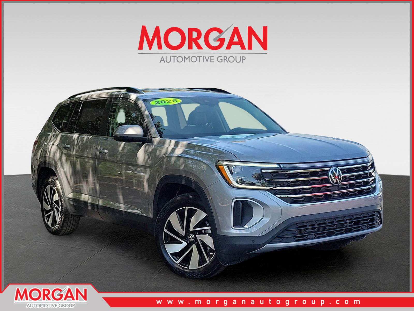 2026 Volkswagen Atlas 2.0T SE w/Technology in Pure Gray — front three-quarter view