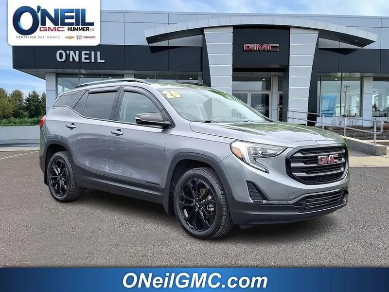 2020 GMC Terrain SLE in Satin Steel Metallic — front three-quarter view