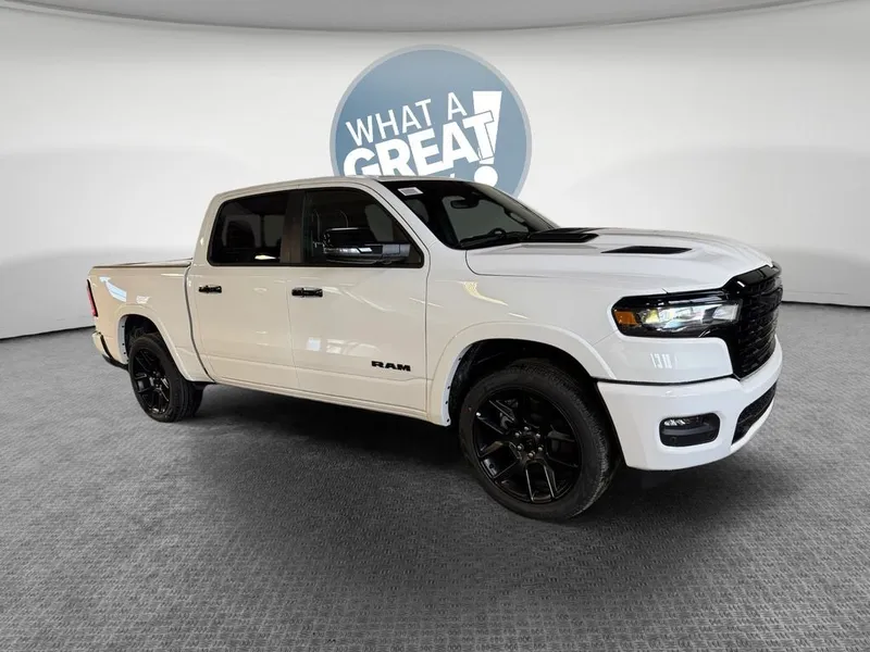 2026 RAM 1500 Laramie in Bright White Clear-Coat Exterior Paint — front three-quarter view