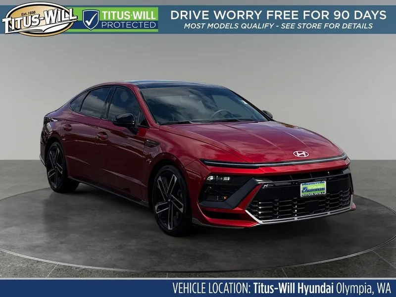 2024 Hyundai Sonata N Line in Ultimate Red — front three-quarter view