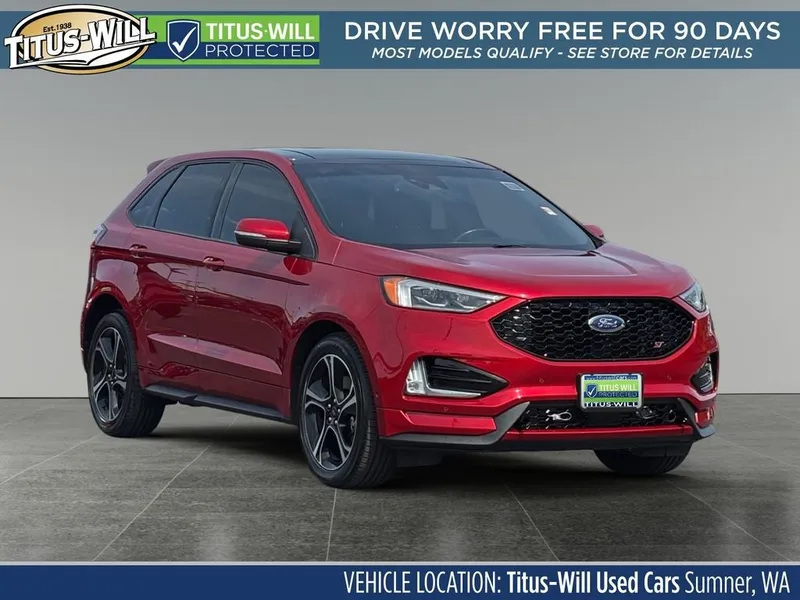 2020 Ford Edge ST in Red Metallic — front three-quarter view