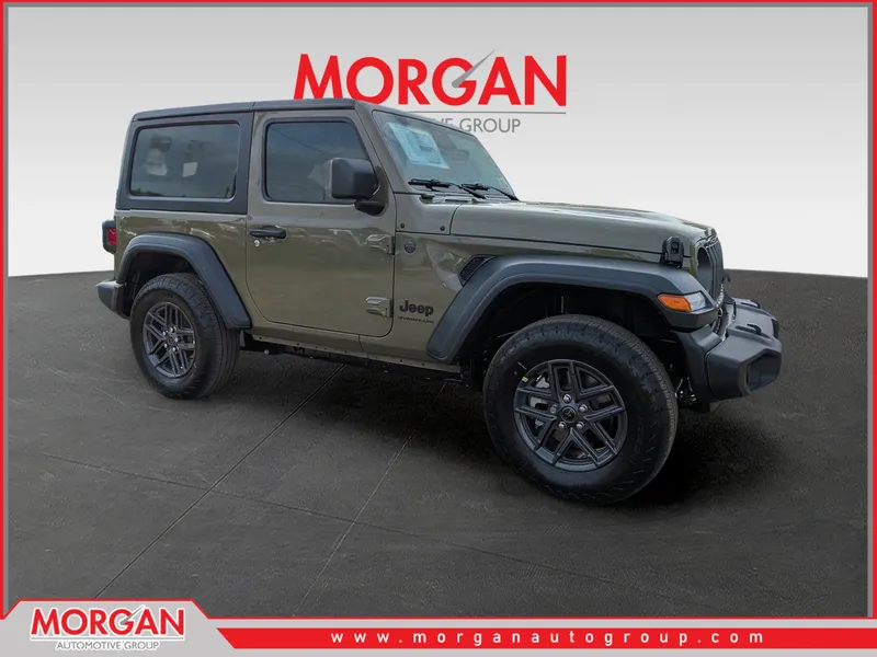 2026 Jeep Wrangler Sport S in Green — front three-quarter view