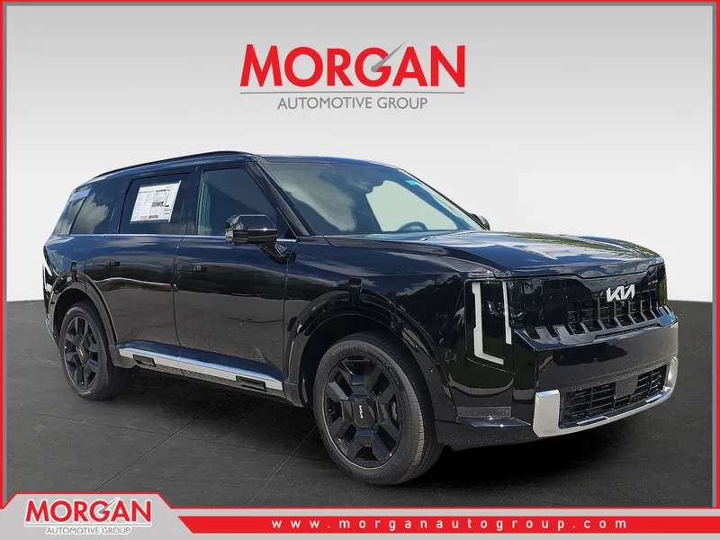 2027 Kia Telluride Hybrid SX-Prestige in Ebony Black — front three-quarter view