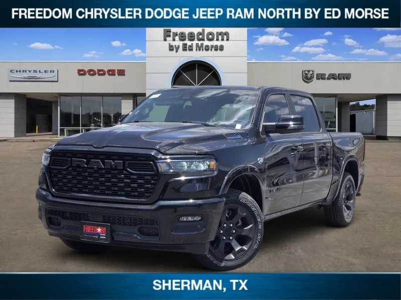 2026 RAM Ram 1500 RAM 1500 LONE STAR CREW CAB 4X4 5'7' BOX in Diamond Black Crystal Pearl-Coat Exterior Paint — front three-quarter view