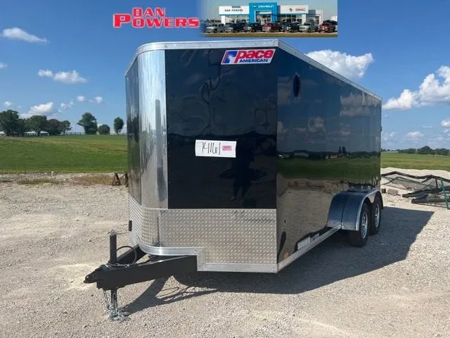 2023 PACE CARGO FLAT SE 7X16 Base in Black — front three-quarter view