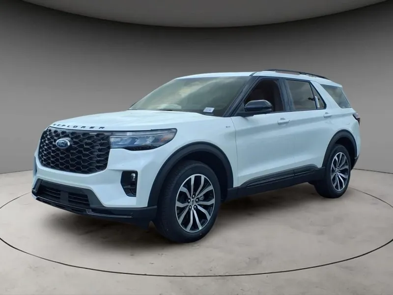 2026 Ford Explorer ST-Line in White Metallic — front three-quarter view