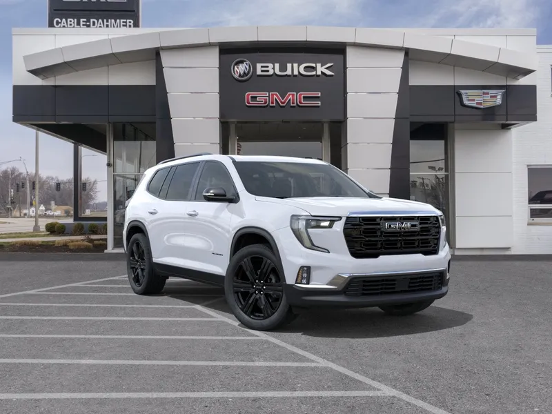 2026 GMC Acadia Elevation in Summit White — front three-quarter view