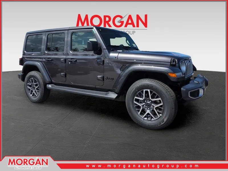 2026 Jeep Wrangler Sahara in Gray — front three-quarter view