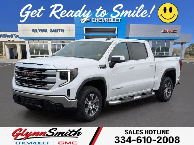 2026 GMC Sierra 1500 SLE in Summit White — front three-quarter view