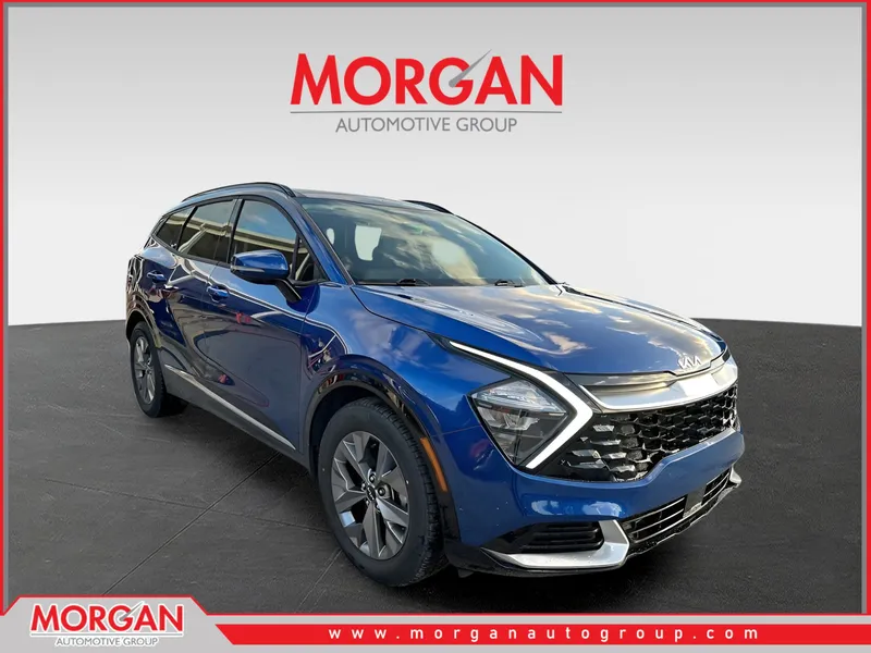 2023 Kia Sportage SX in Sapphire Blue — front three-quarter view