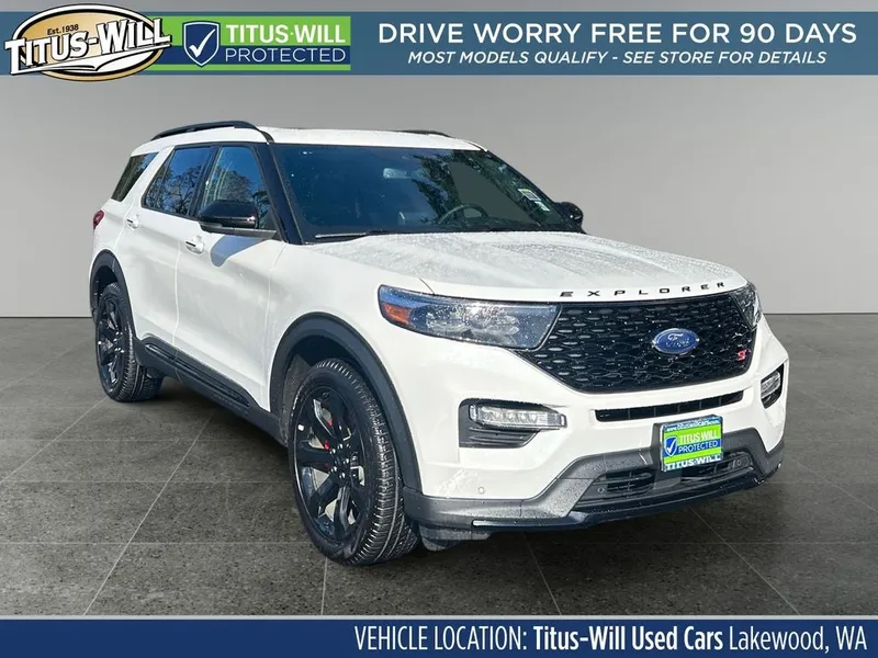2023 Ford Explorer ST in White Metallic — front three-quarter view