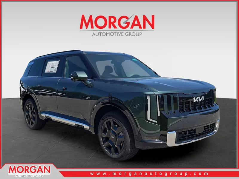 2027 Kia Telluride Hybrid SX in Black Jade Green — front three-quarter view