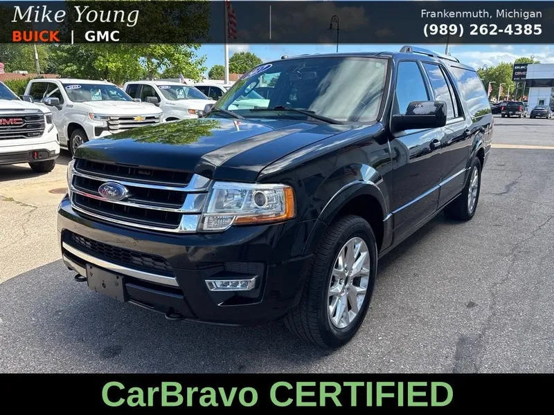 2017 Ford Expedition EL Limited in Black — front three-quarter view