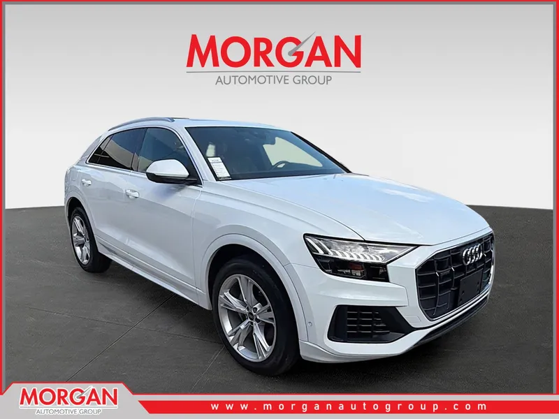 2023 Audi Q8 Premium in Carrara White — front three-quarter view