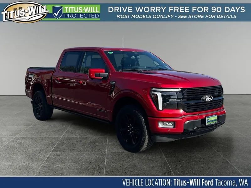 2025 Ford F-150 Platinum in Rapid Red Metallic Tc — front three-quarter view