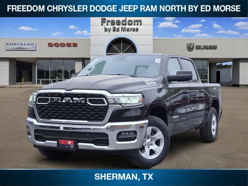 2026 RAM Ram 1500 RAM 1500 LONE STAR CREW CAB 4X4 5'7' BOX in Diamond Black Crystal Pearl-Coat Exterior Paint — front three-quarter view