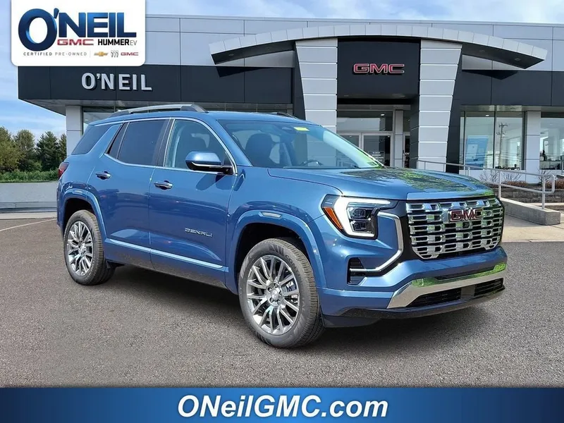 2026 GMC Terrain Denali in Downpour Metallic — front three-quarter view