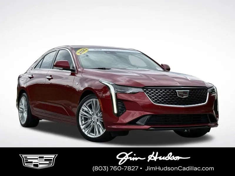 2023 Cadillac CT4 Premium Luxury in Radiant Red — front three-quarter view